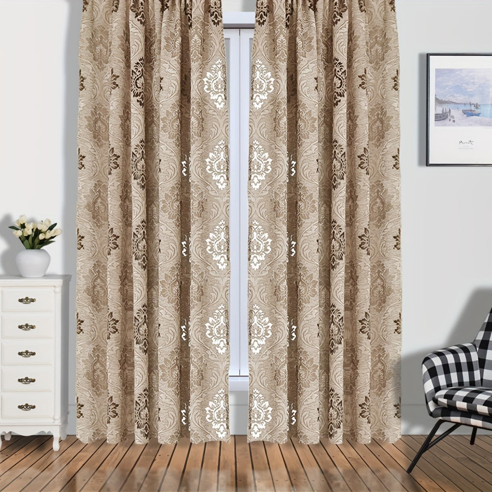 1pc Retro-Style Jacquard Hollow Yarn Curtain Panel - Translucent Rod Pocket Window Treatment with Elegant Design for Living Room, Bedroom, Bathroom Home Decor - Easy to Install and Maintain