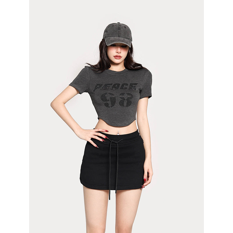 Antmvs PEACE 42 Letter Print Short Sleeve Cropped T-shirt Top