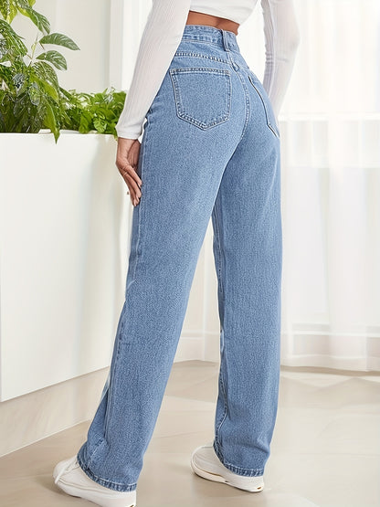 Antmvs High Waist Whiskering Light Wash Mom Jeans, Water Ripple Embossed Loose Straight Leg Denim Pants, Women's Denim Jeans & Clothing