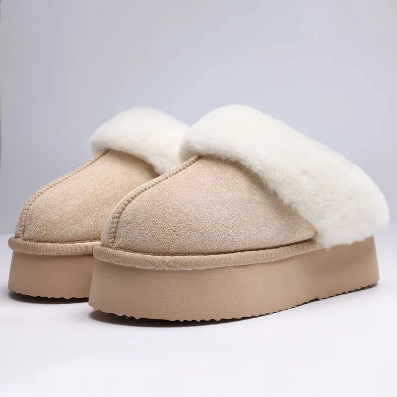 Comwarm Fluffy Fuzzy Women Slippers Plush Warm Bedroom Slides Memory Foam Comfort Women Slides Thick Bottom Home Cotton Shoes 240830