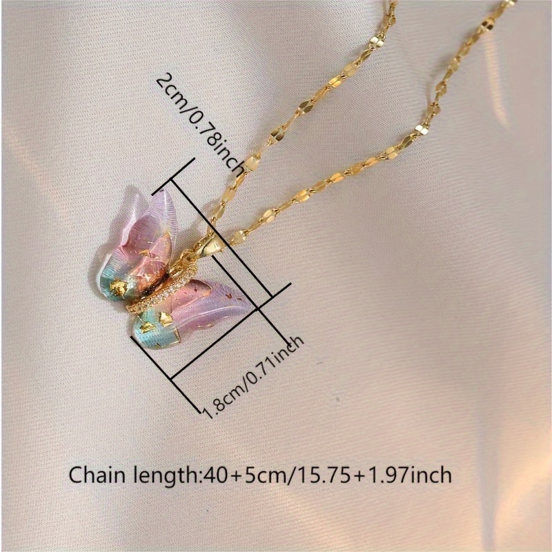 Spring and Summer New Fashion Dopamine Style Sweet Light Luxury Style Shining Symphony Pink Butterfly Pendant Necklace A Perfect Gift for Girls and Women