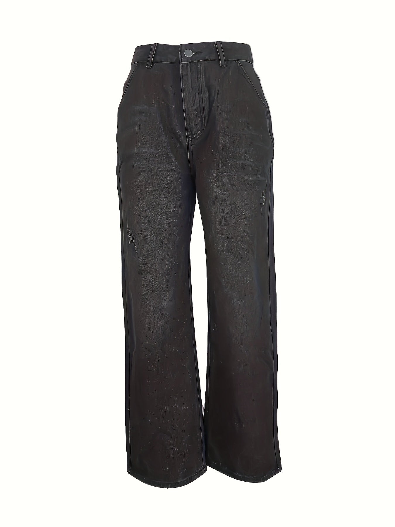 Antmvs Retro Style Loose Fit Straight Jeans, Slash Pockets Non-Stretch Baggy Denim Pants, Women's Denim Jeans & Clothing