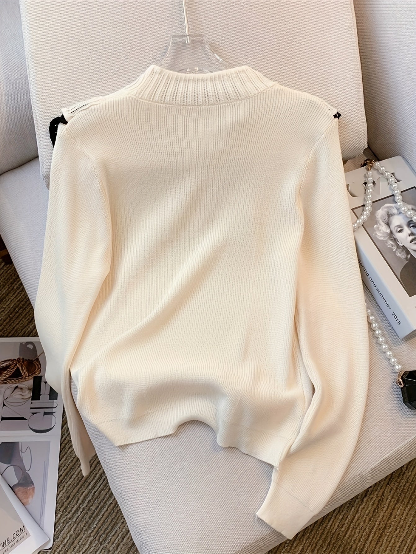 Antmvs Color Block Knitted Pullover Sweater, Casual Long Sleeve Sweater For Fall & Winter, Women's Clothing