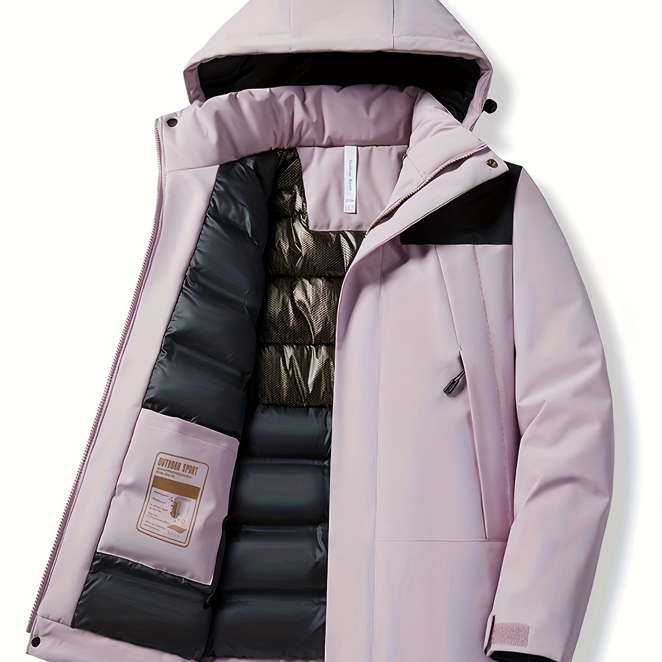 Womens Stylish Contrast Hooded Jacket - Insulated Thermal, Windproof, Waterproof - Secure Zip Pockets for Fall & Winter