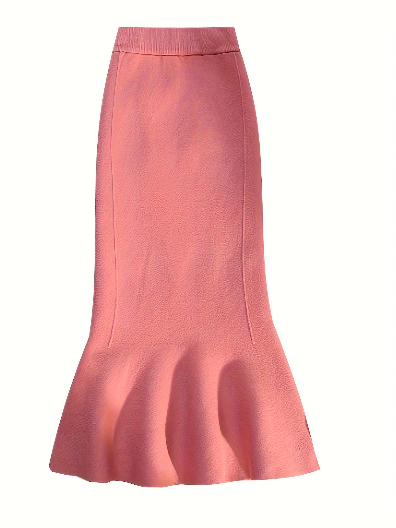 Antmvs Solid High Waist Bodycon Knit Skirt, Elegant Mermaid Hem Midi Skirt For Fall & Winter, Women's Clothing