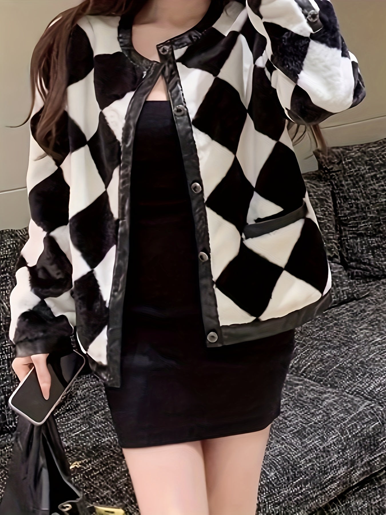 Antmvs Argyle Print Button Front Cardigan, Elegant Long Sleeve Cardigan, Women's Clothing