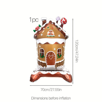 1 Piece Festive 3D Standing Christmas House Balloon Decoration - No Electricity Required, Durable Aluminum Material, Easy to Assemble, Perfect for Indoor and Outdoor Holiday Decor, Suitable for Ages 14 and Up, Adds a Touch of Magic to Your Christmas Celeb