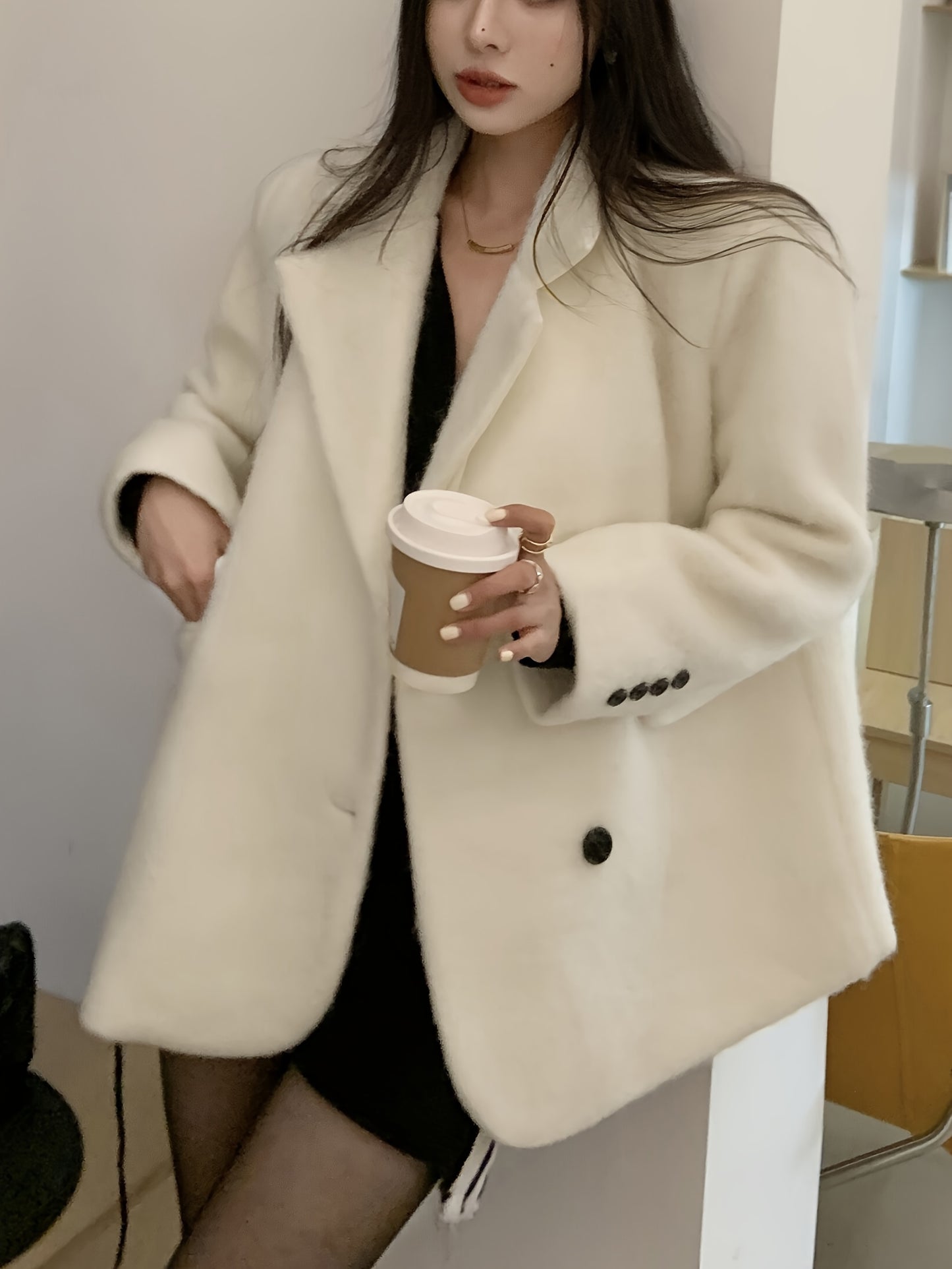 Antmvs Notched Collar Button Front Coat, Elegant Long Sleeve Coat For Office & Work, Women's Clothing