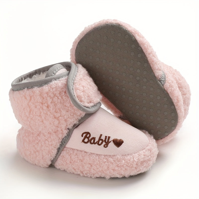 Warm, Cozy Baby Ankle Boots with Heart Pattern - Soft, Comfy Crib Shoes with Easy Fastener for Winter