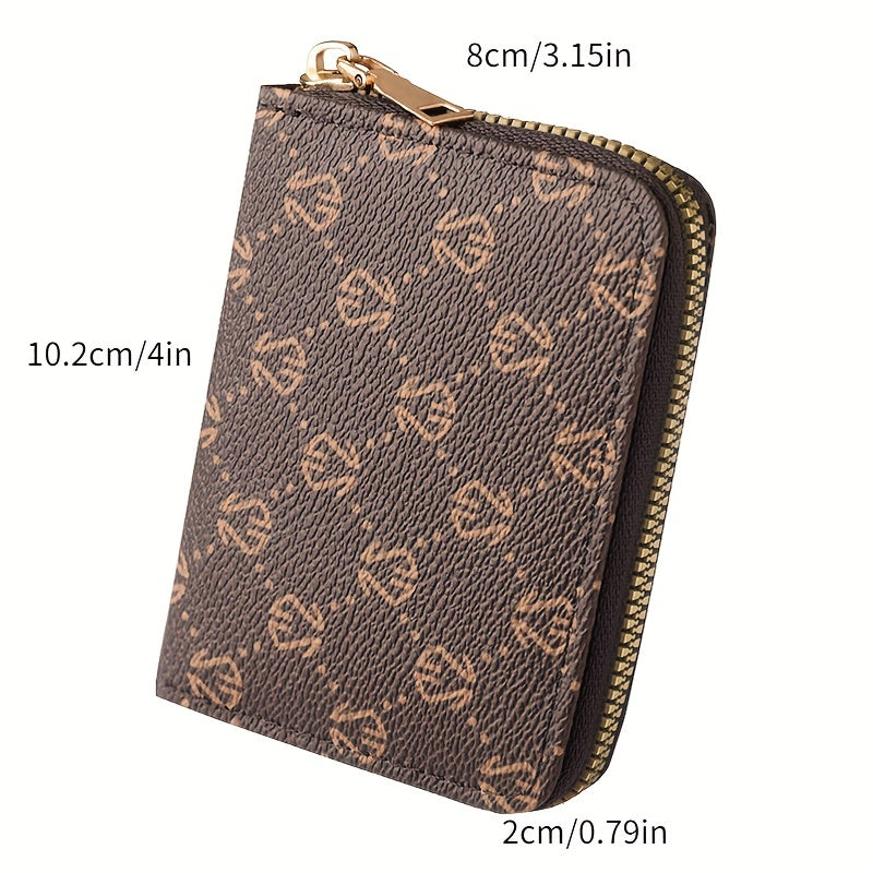 Zipper Around Credit Card Holder, Mini Printed Clutch Coin Purse, Portable Card Wallet With Multi Card Slots