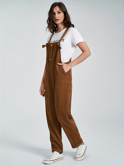 Antmvs Solid Color Overall Jumpsuit, Casual Dual Pockets Button Overall Jumpsuit For Spring & Fall, Women's Clothing