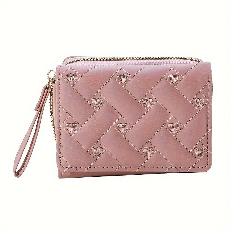 1PC Heart Embroidered Faux Leather Wallet, Women's Small Cute Wallet With Multi Card Slots