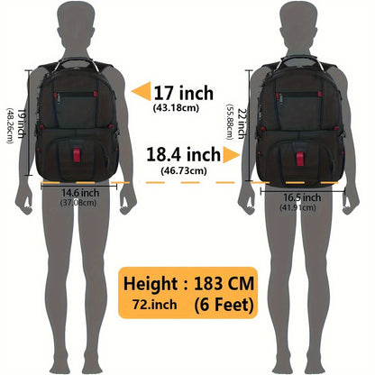 18-Inch Large Laptop Backpack - Spacious Interior, USB Charging Port, Durable Luggage Strap - Unisex Design for Men and Women