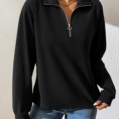 Antmvs Quarter Zip Lapel Pullover Sweatshirt, Casual Long Sleeve Sweatshirt For Fall & Winter, Women's Clothing