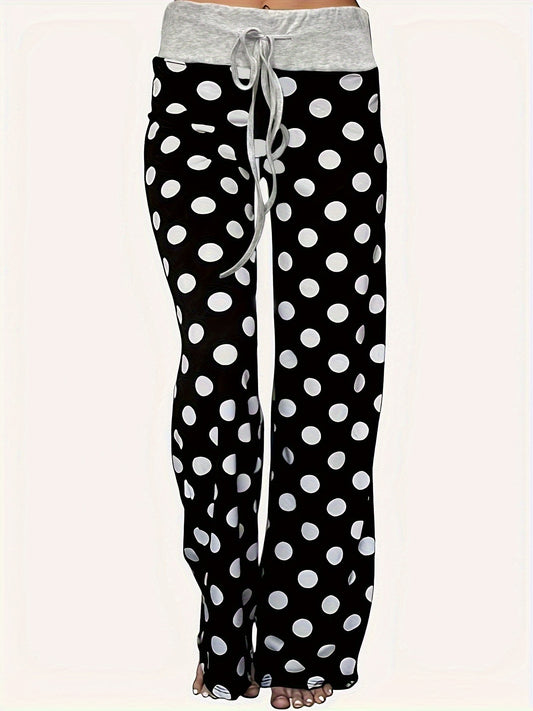 Antmvs Polka Dot Print Pants, Casual Drawstring Waist Loose Pants, Women's Clothing