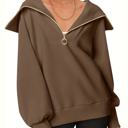 Antmvs Quarter Zip Pullover Sweatshirt, Casual Solid Long Sleeve Sweatshirt For Fall & Winter, Women's Clothing