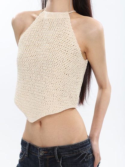 Antmvs Dalia Solid Color Knitted Halter Sleeveless Top