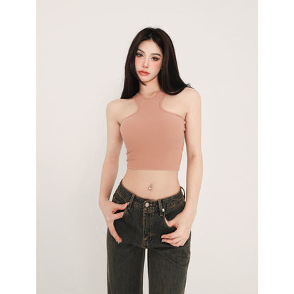 Antmvs Tatia Solid Color Slim Halter Sleeveless Cropped Top