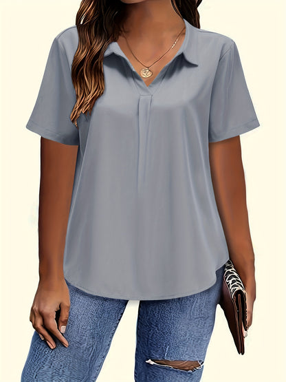 Chic Plus Size Solid Collared Blouse - Lightweight & Breathable, Short Sleeve, Perfect for Spring & Summer - Fashionable Womens Plus Clothing for Casual or Formal Wear