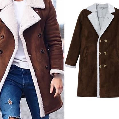 Winter Men Casual Coat, Long Sleeve Fleece Lapel Thick Warm Fluffy Jacket Outerwear