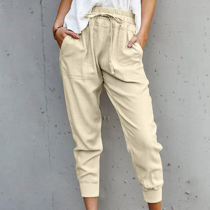 Antmvs Street Solid Draw String Regular Pencil Solid Color Bottoms(3 Colors)