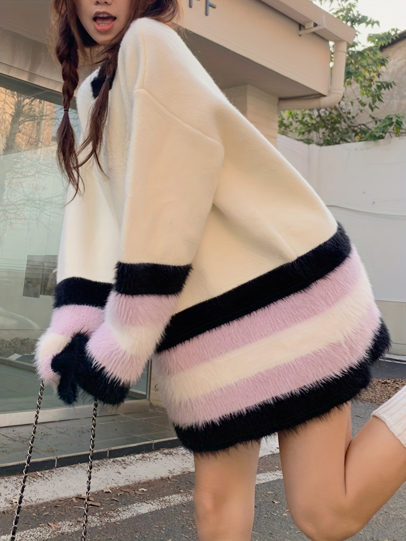 Antmvs Color Block Drop Shoulder Sweater, Casual Long Sleeve Sweater For Fall & Winter, Women's Clothing