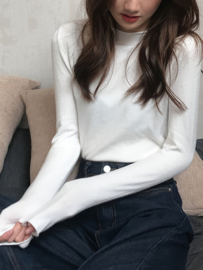 Antmvs Solid Mock Neck Knitted Top, Casual Long Sleeve Inner Wear Top, Women's Clothing