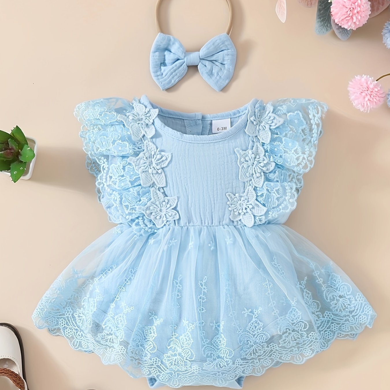 Baby's Lace Flower Embroidered Mesh Muslin Dress, Solid Color Lovely Sleeveless Dress, Infant & Toddler Girl's Clothing For Summer