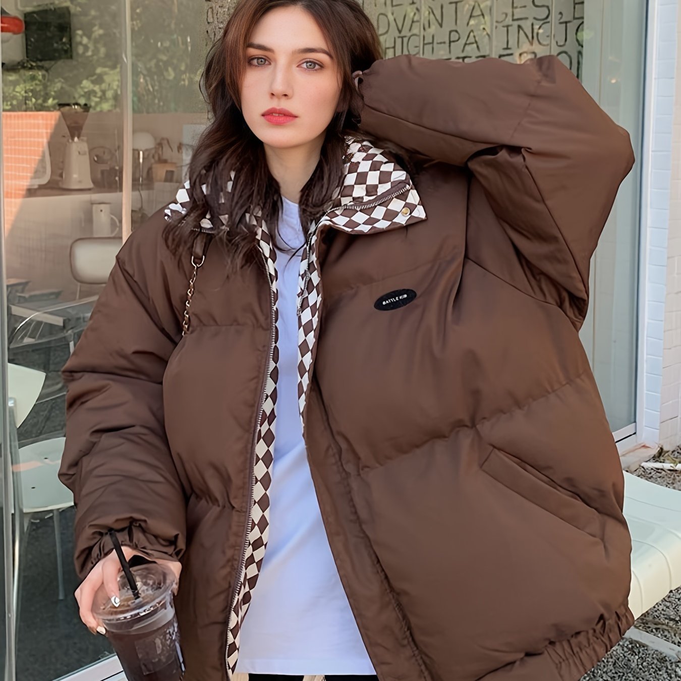 Antmvs Solid Puffy Warm Coat, Casual Zip Up Long Sleeve Winter Outerwear, Women's Clothing