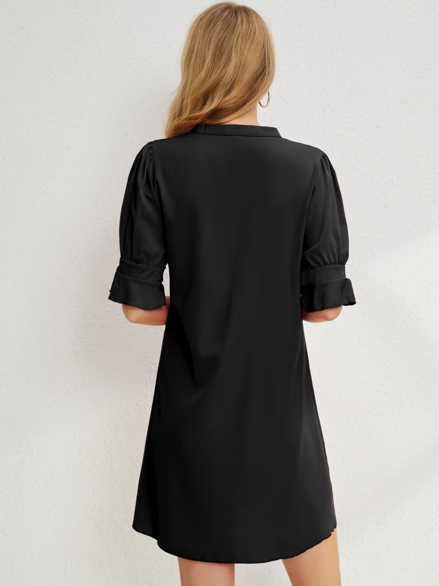 Antmvs Solid V Neck Dress, Casual Short Sleeve Dress For Spring & Summer, Women's Clothing