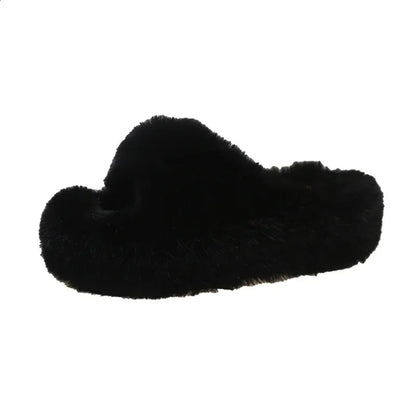 Winter Fluffy Slippers Women House Home Fur Slippers for Women Flat Platform Cozy Fuzzy Indoor Shoes Korean Slides 240830