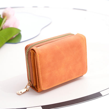 Snap Button Small Wallet, Cute Fold Faux Leather Wallet With Card Slots & Zipper Pocket