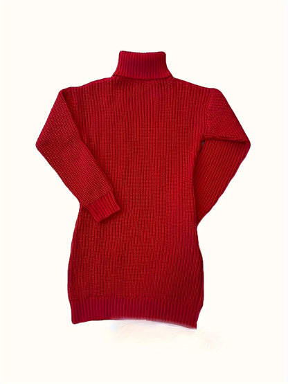 Antmvs Turtleneck Solid Sweater Dress, Elegant Long Sleeve Mini Dress, Women's Clothing