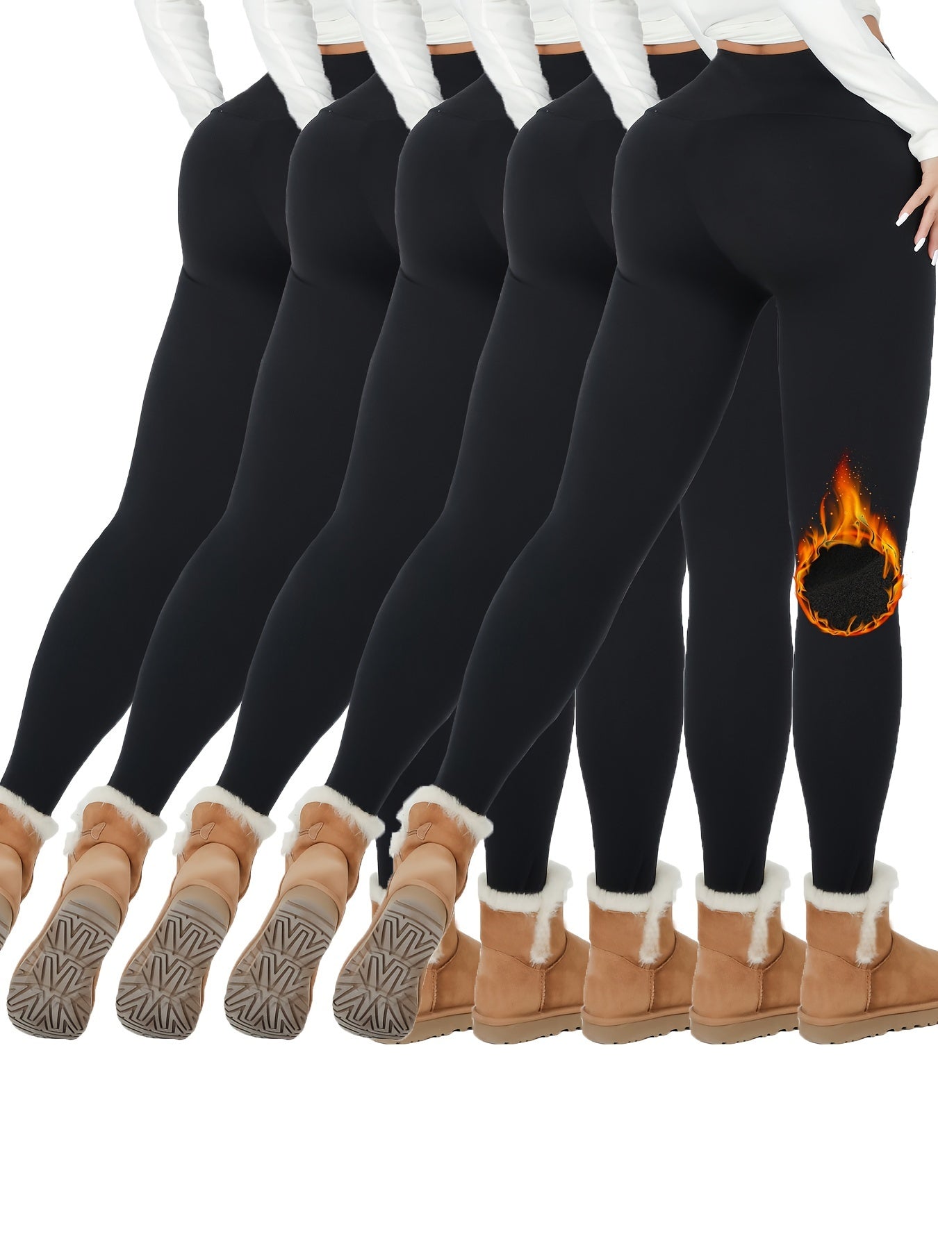 5pcs Women's Thermal Plush Lined High Waisted Leggings - Soft, Warm, and Comfortable Yoga Pants for Winter Workout and Daily Wear