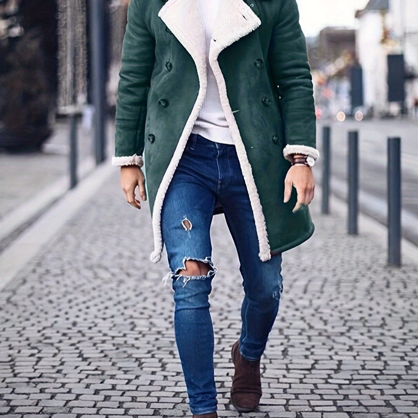 Winter Men Casual Coat, Long Sleeve Fleece Lapel Thick Warm Fluffy Jacket Outerwear