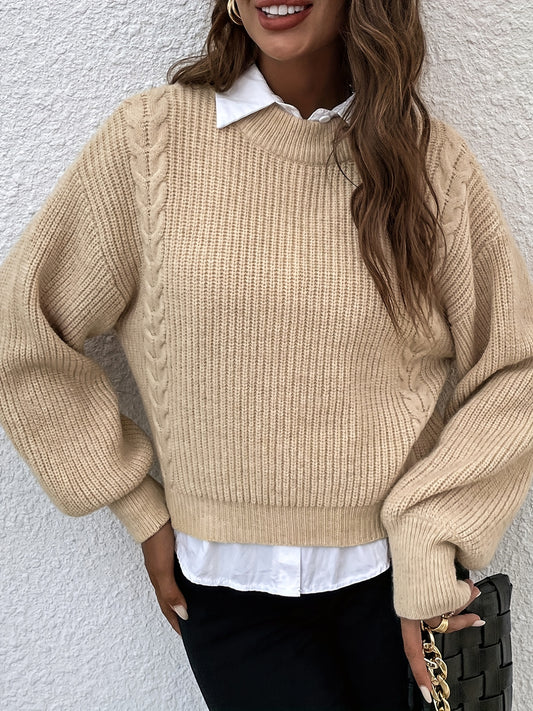 Antmvs Solid Crew Neck Pullover Sweater, Casual Long Sleeve Sweater For Fall & Winter, Women's Clothing