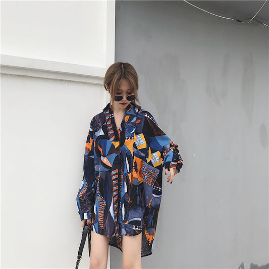 ANTMVS Wholesale Korean Style Shirt Women's Spring and Summer Mid-Length Printed Long Sleeve European and American Loose Thin Type Sunscreen Cardigan Retro