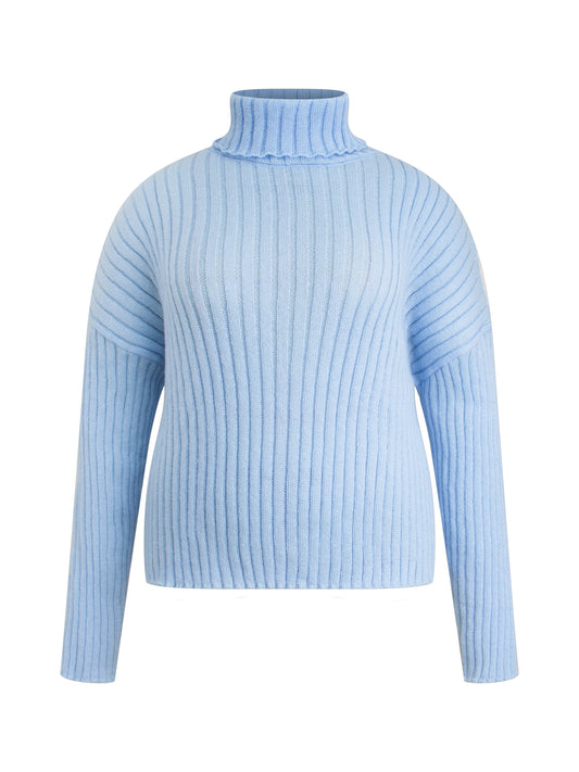 Antmvs Plus Size Casual Sweater, Women's Plus Plain Ribbed Long Sleeve Turtle Neck Sweater