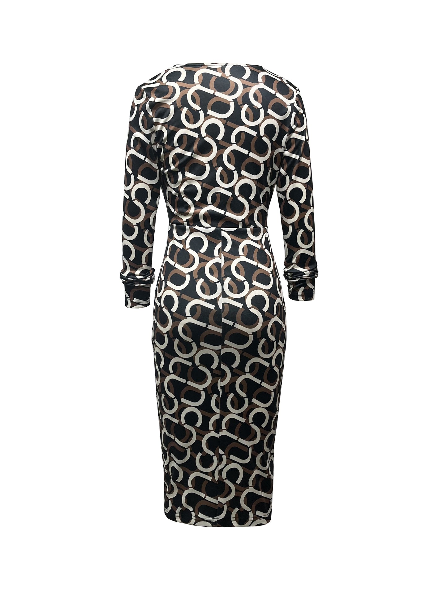 Antmvs Allover Print Bodycon Dress, Sexy V Neck Long Sleeve Dress, Women's Clothing