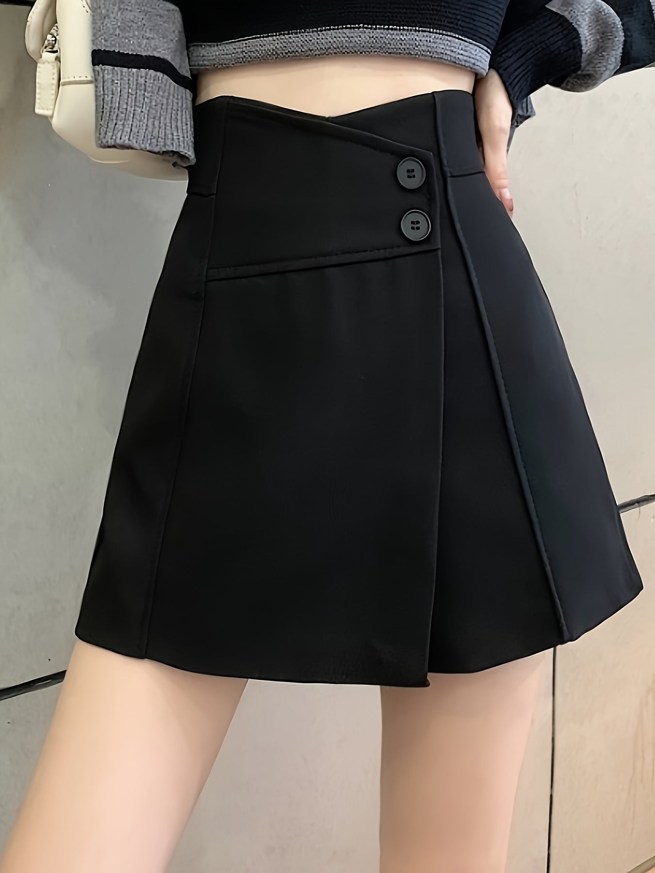 Antmvs Solid High Waist Skort, Casual Button Loose Skorts, Women's Clothing