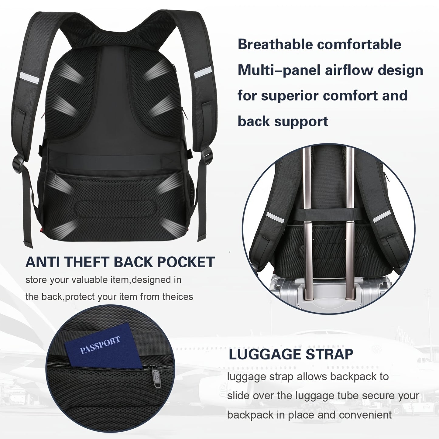 1pc Extra Large 17-Inch Laptop Backpack for Men and Women - Anti-Theft, Water Resistant, TSA Compliant, USB Port, Adjustable Shoulder Straps, Multiple Utility Pockets, Durable Polyester Fabric, Perfect for Travel, College, Business, and Outdoor Activities