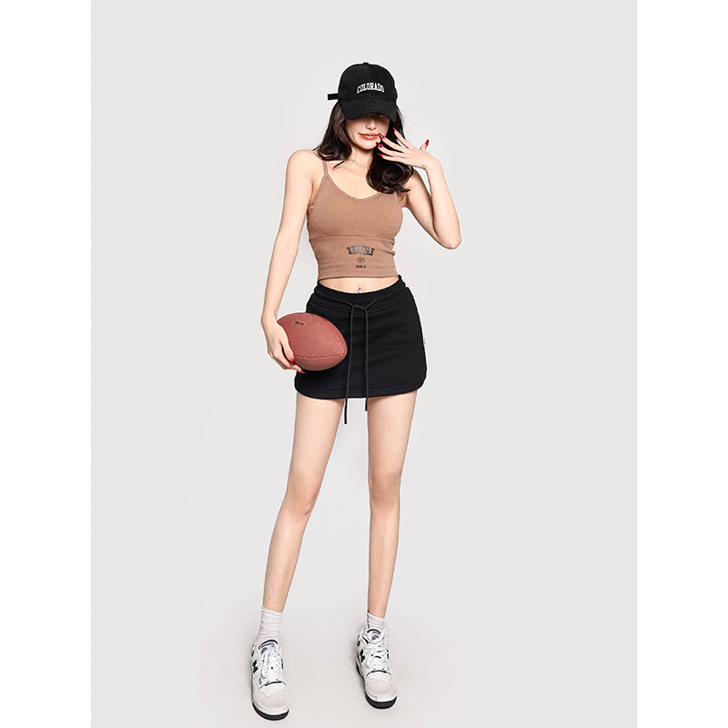 Antmvs RESTORE Solid Color Sporty Spaghetti Strap Slim Cropped Top