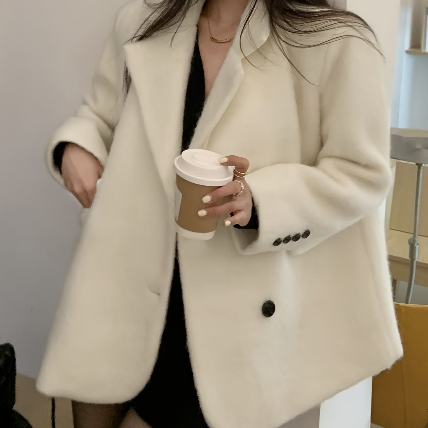 Antmvs Notched Collar Button Front Coat, Elegant Long Sleeve Coat For Office & Work, Women's Clothing