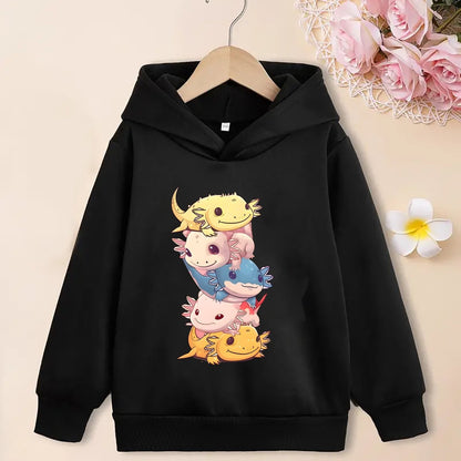 Stylish Cartoon Axolotls Graphic Print Hoodie - Soft Fleece Lining, Warm, Long Sleeve, Trendy, and Cozy for Girls' Streetwear - Perfect for Fall and Winter Seasons