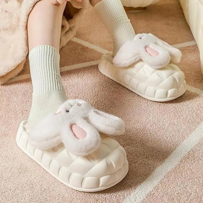 Cute Rabbit Shoes Winter Fuzzy Slippers Women Detachable Washable House Shoes Outdoor Garden Indoor Floor Slipper Dropshipping