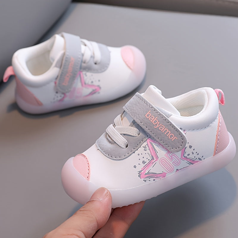 Ultra-Comfortable Baby Girls First Walker Sneakers - Anti-Slip Grip, Flexible Soft Sole for Safe Indoor Playtime - Stylish Casual Shoes for Little Explorers