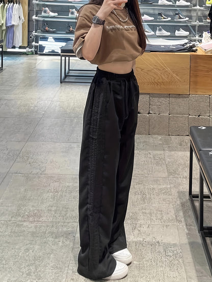 Antmvs Solid Drawstring Wide Leg Pants, Casual High Waist Long Length Loose Pants, Women's Clothing