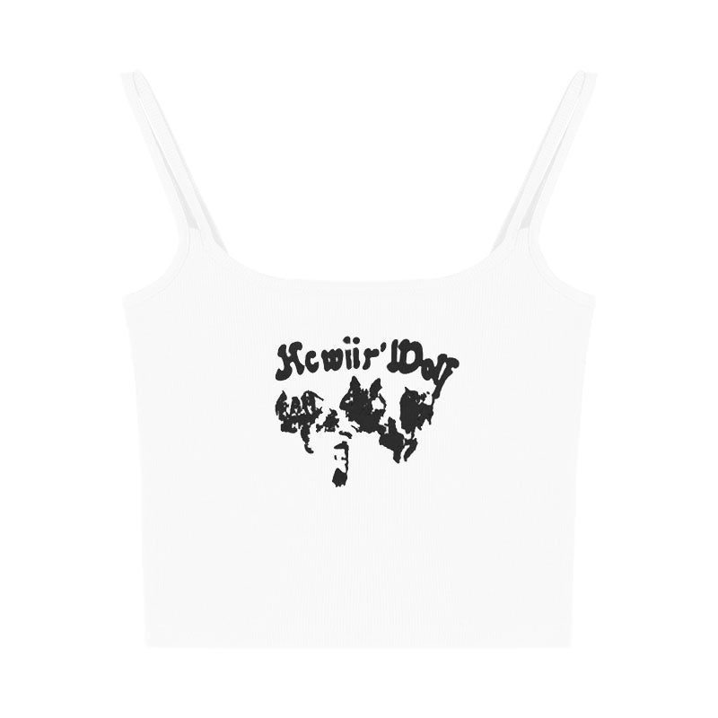 Antmvs Sunio Graphic Letter Print Red Spaghetti Multi-Strap Slim Cropped Camisole Top