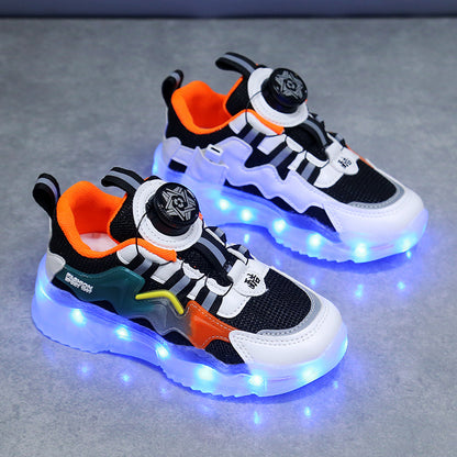 Rapid-Charging Luminous Sole Sneakers - Innovative Rotating Button, Fashionable Retro Style, Ultra-Comfortable & Ventilated for Trendy Boys