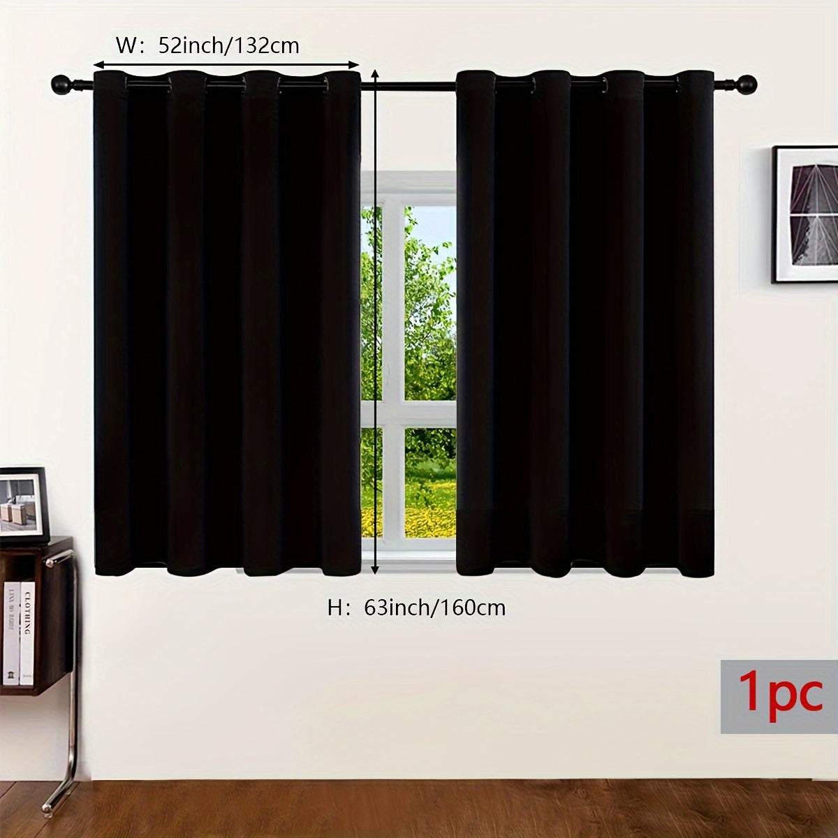 1pc Luxurious Thick Black Curtain - Ultimate Room Darkening, Insulation, Sunshade, Grommet Top - Perfect for Bay Windows, Balconies, Living Room, Bedroom, Office - Stylish Home Decor Essentials